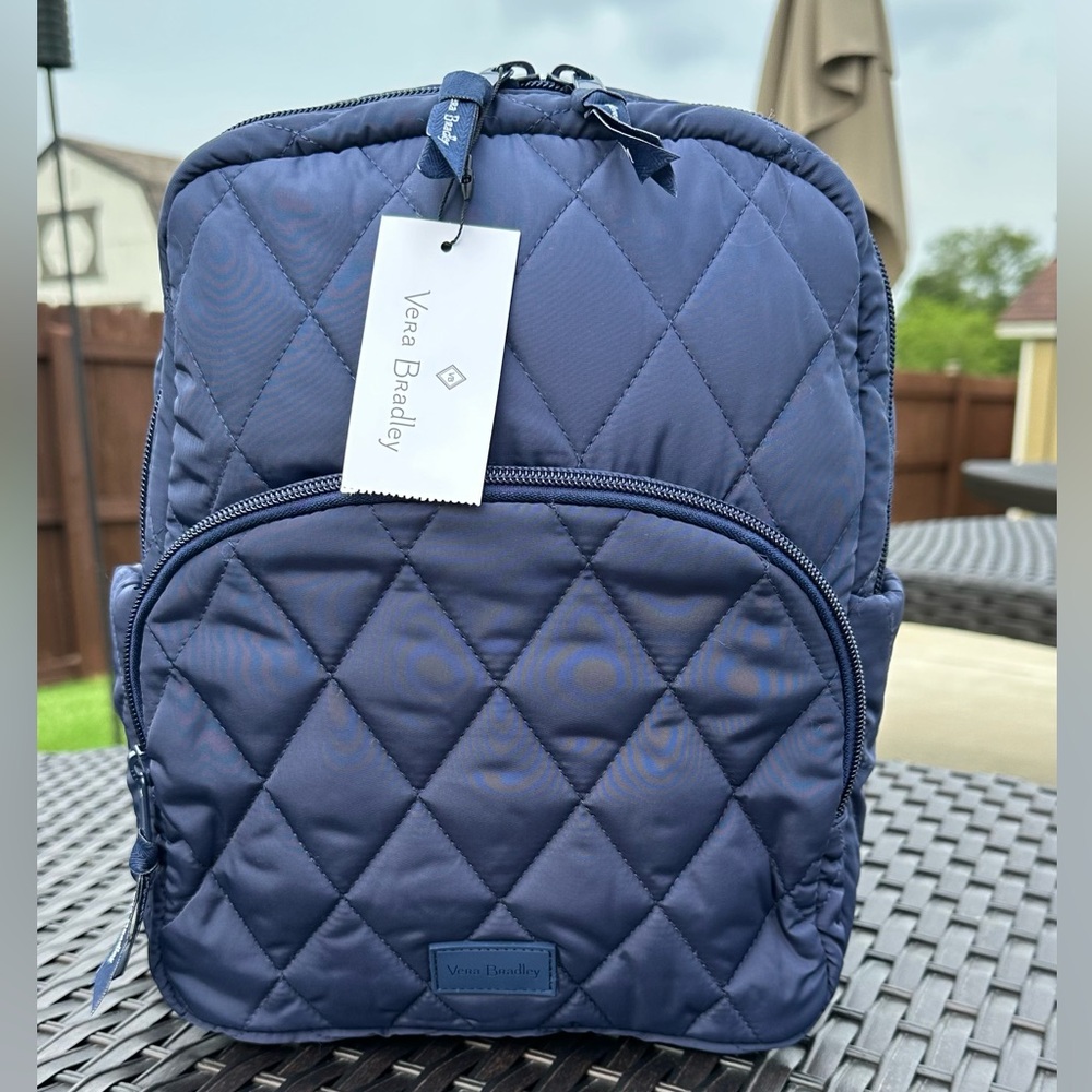NWT Vera Bradley Quilted Ultralight COMPACT Backpack in Scroll Navy